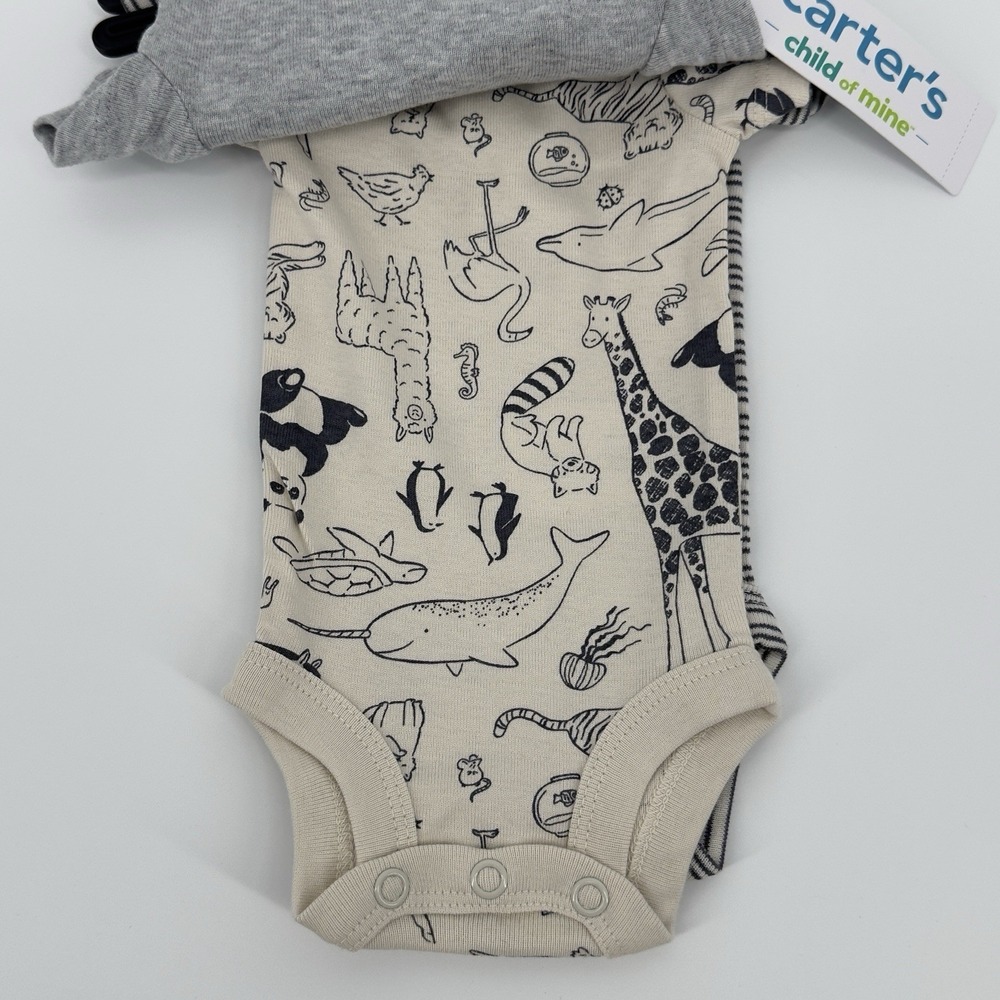 Carter's Preemie 0M Bodysuit Onepiece Set 3pc Neutral Animals Giraffe Baby NEW - Picture 3 of 6